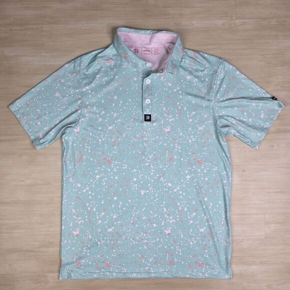 Hazards & Bogeys Performance Golf Polo Shirt Green Paint Splatter Size Medium‎ - Picture 1 of 7